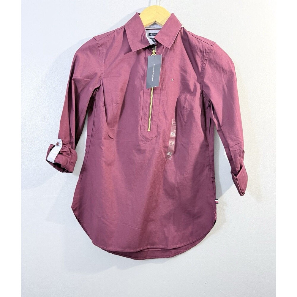 Tommy Hilfiger women's half-zip collared shirt in a deep burgundy Size XXS